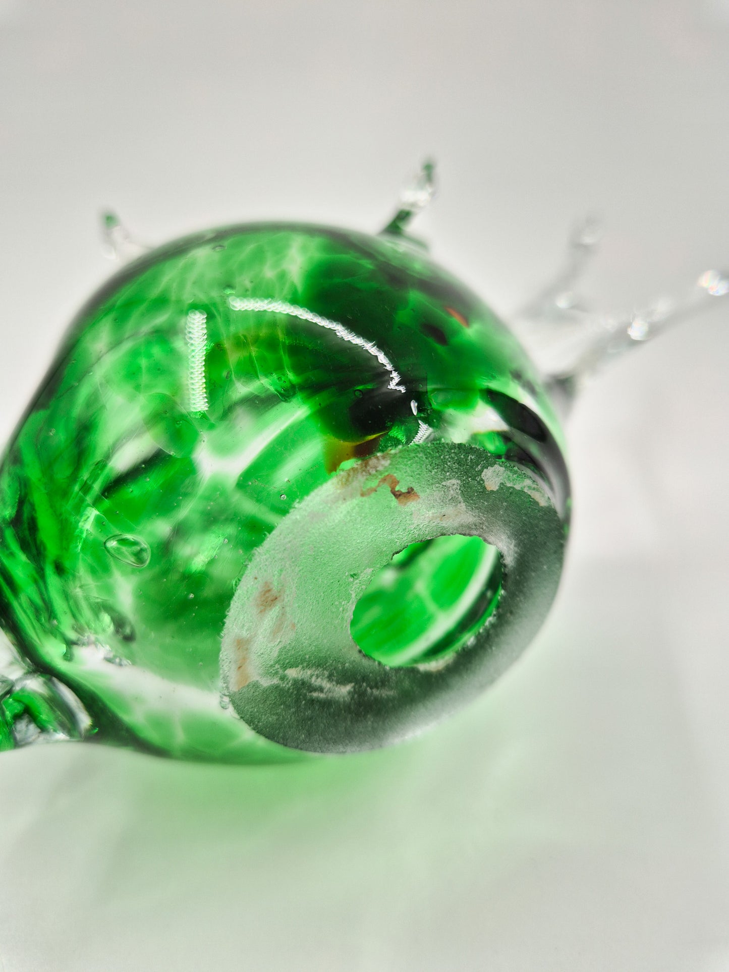 Vintage Studio Art Glass Fish – Hand Blown Green & Clear Glass Sculpture