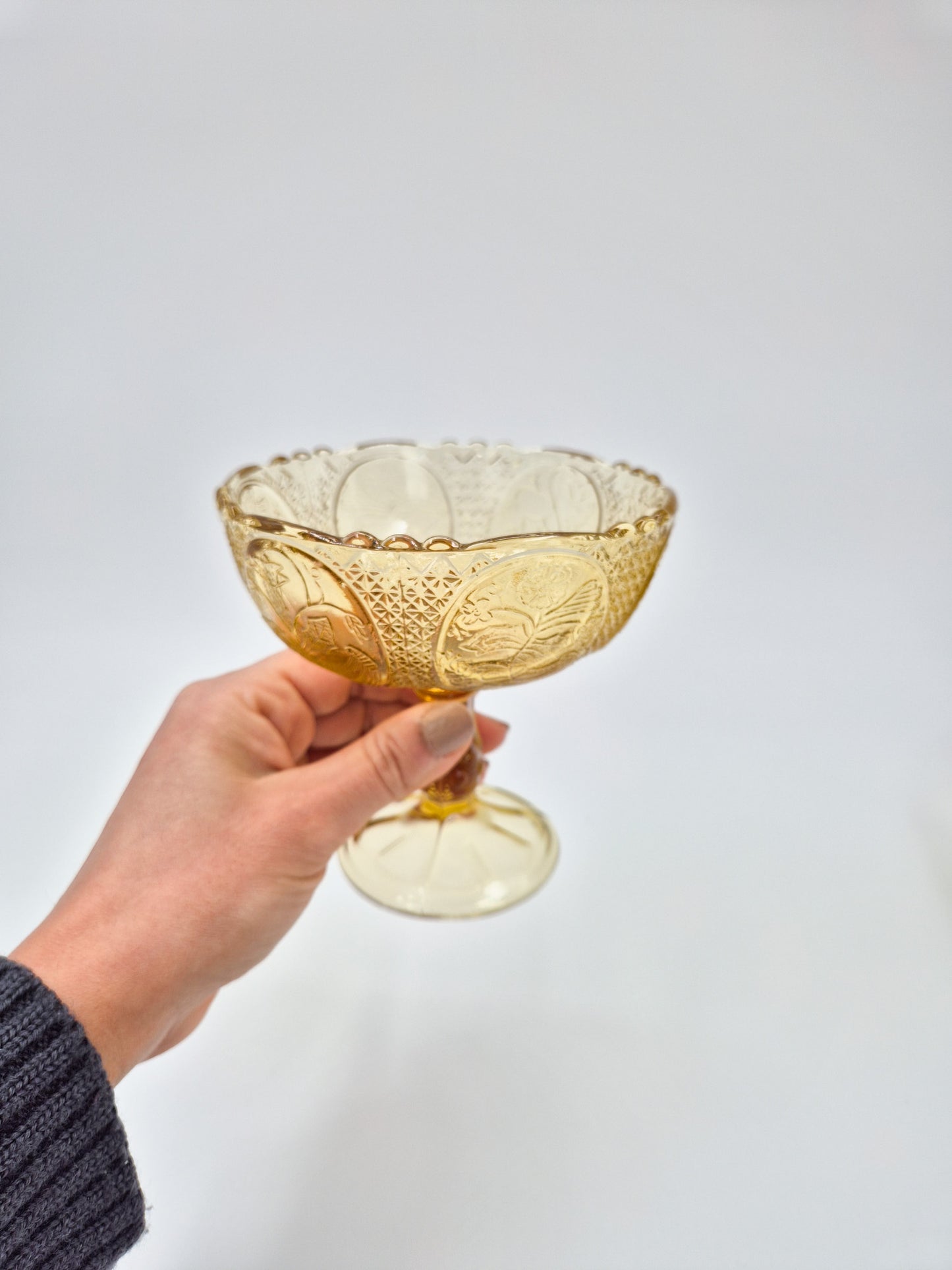 Vintage Olympia Amber Glass Compote Bowl – Pressed Glass Pedestal Dessert Bowl