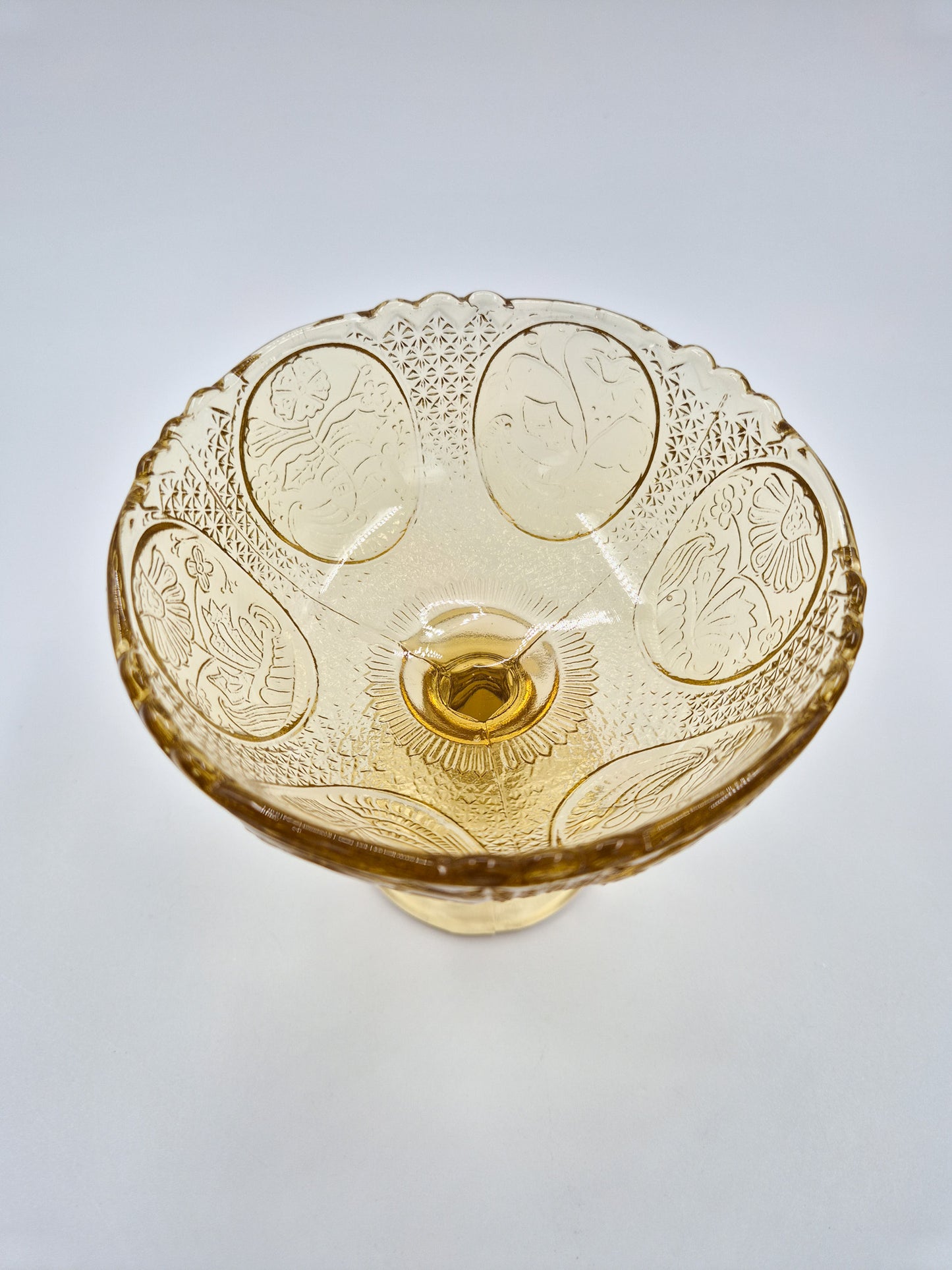 Vintage Olympia Amber Glass Compote Bowl – Pressed Glass Pedestal Dessert Bowl