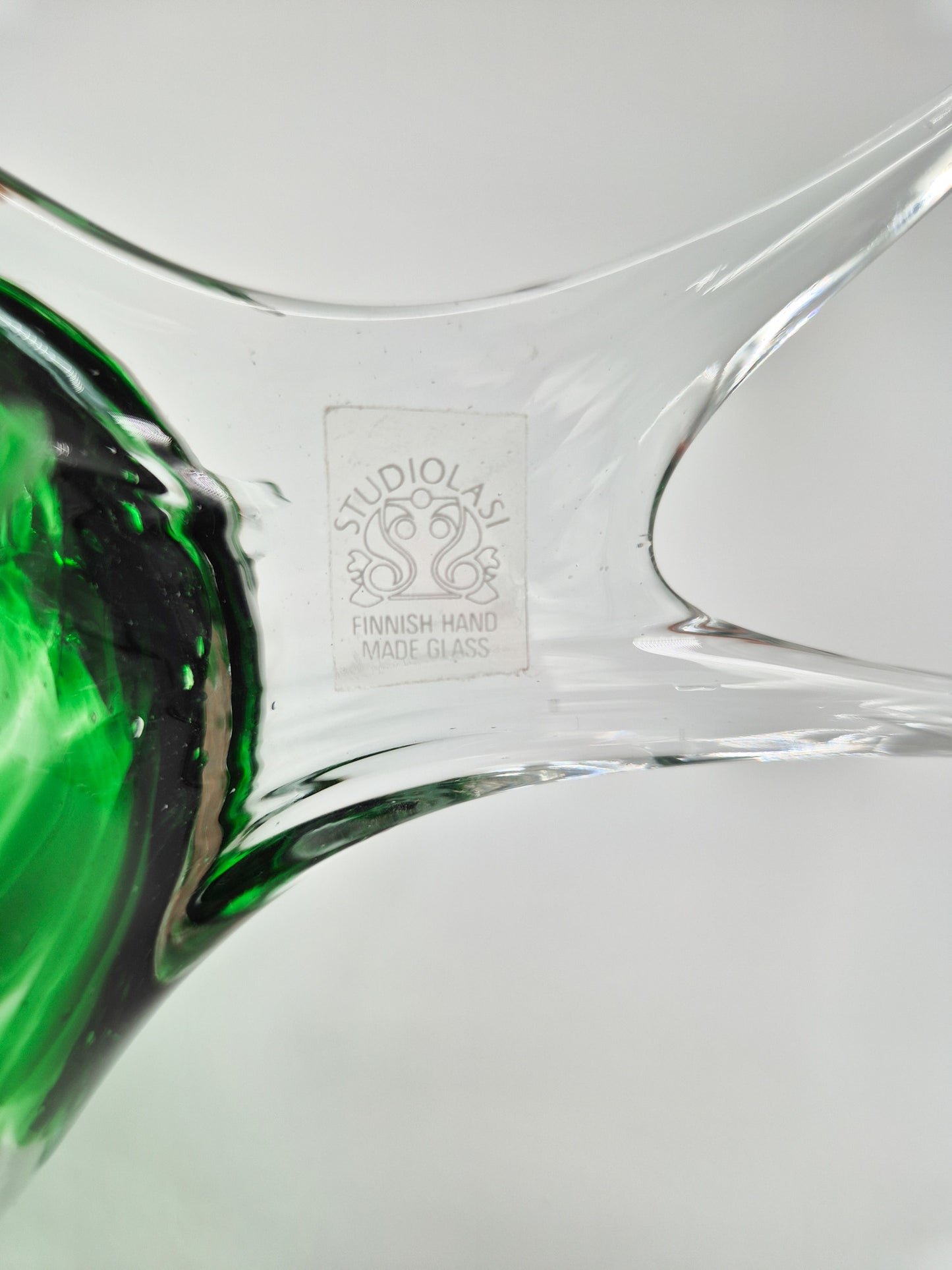 Vintage Studio Art Glass Fish – Hand Blown Green & Clear Glass Sculpture