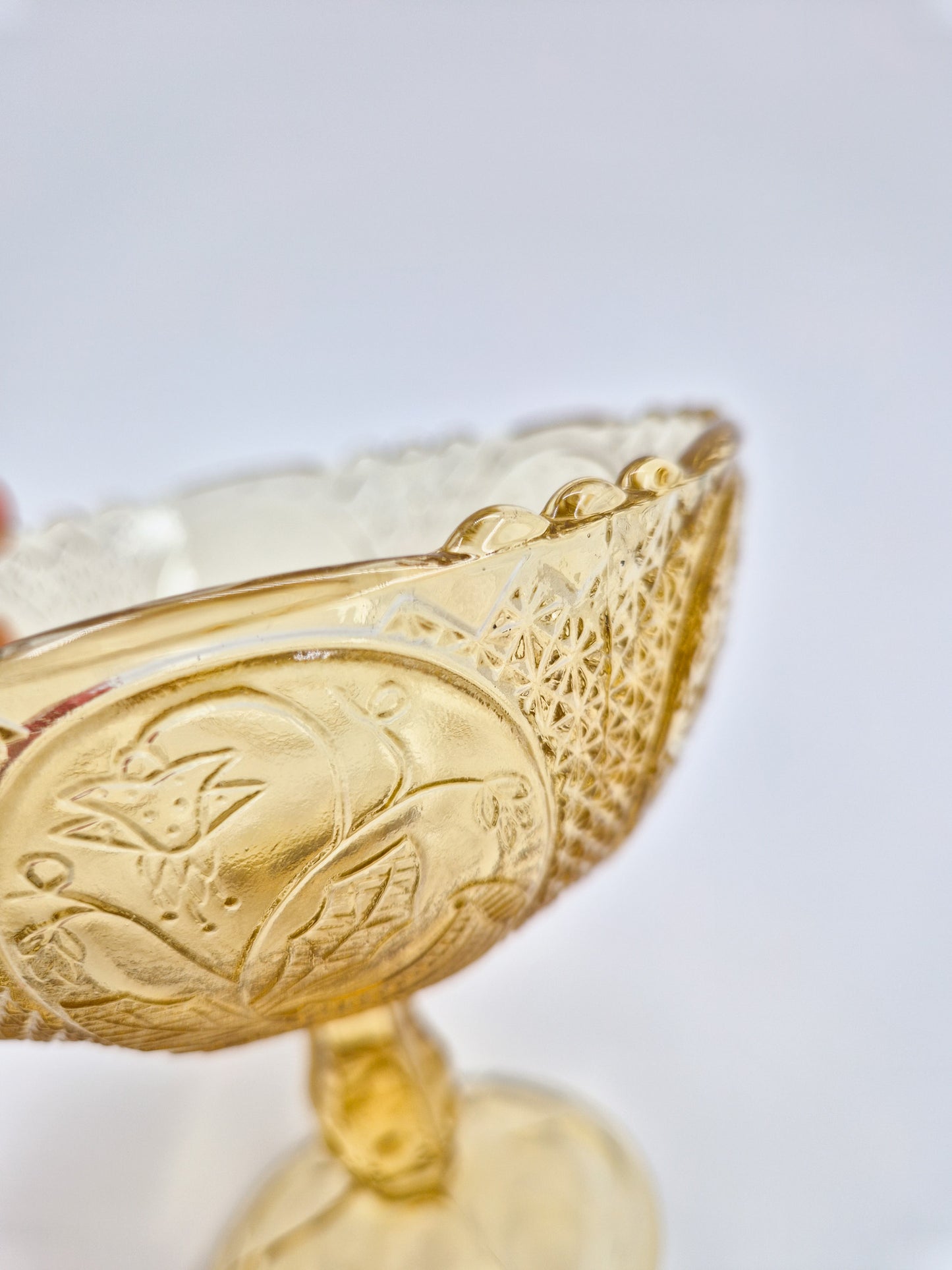 Vintage Olympia Amber Glass Compote Bowl – Pressed Glass Pedestal Dessert Bowl