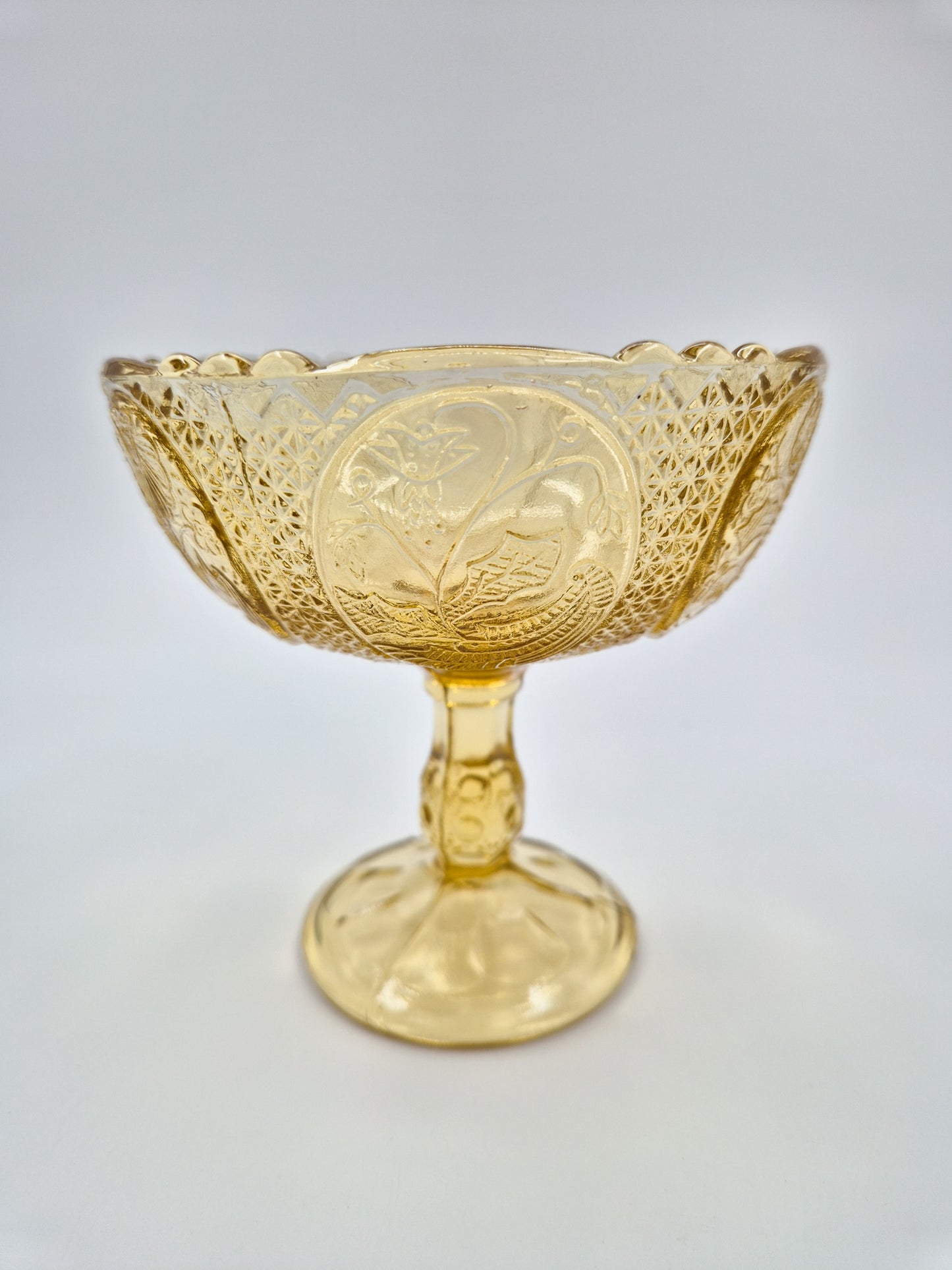 Vintage Olympia Amber Glass Compote Bowl – Pressed Glass Pedestal Dessert Bowl