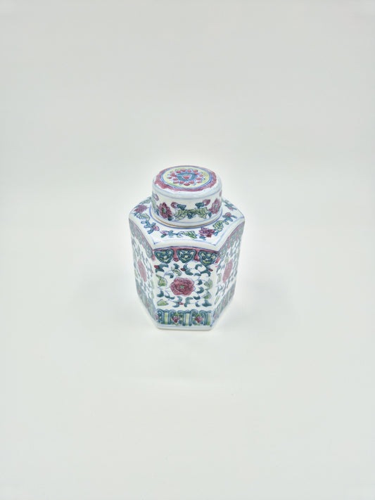 Vintage Chinese Porcelain Tea Jar with Lid