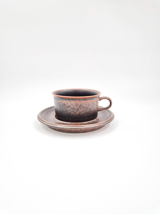 Vintage Arabia Finland Tea Cup and Saucer – Rustic Brown Nordic Stoneware