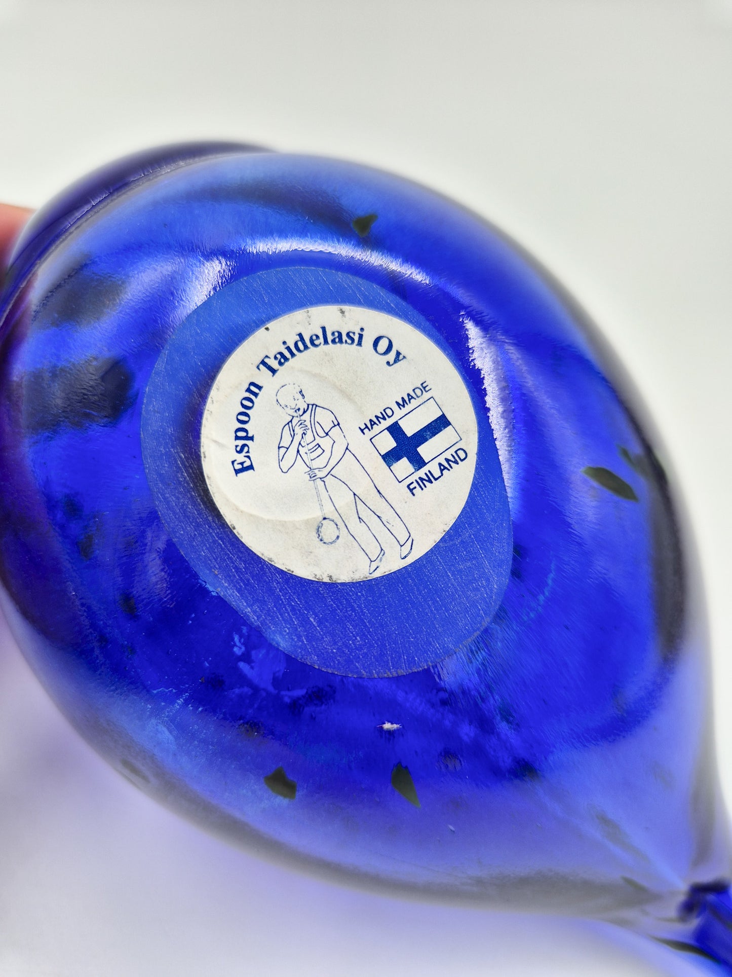 Espoon Taidelasi Glass Bird – Vintage Finnish Art Glass Sculpture – Dark Blue Hand Blown Glass Bird Figurine