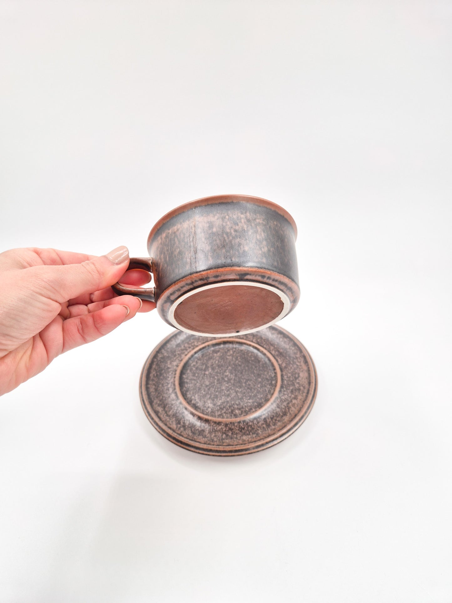 Vintage Arabia Finland Tea Cup and Saucer – Rustic Brown Nordic Stoneware