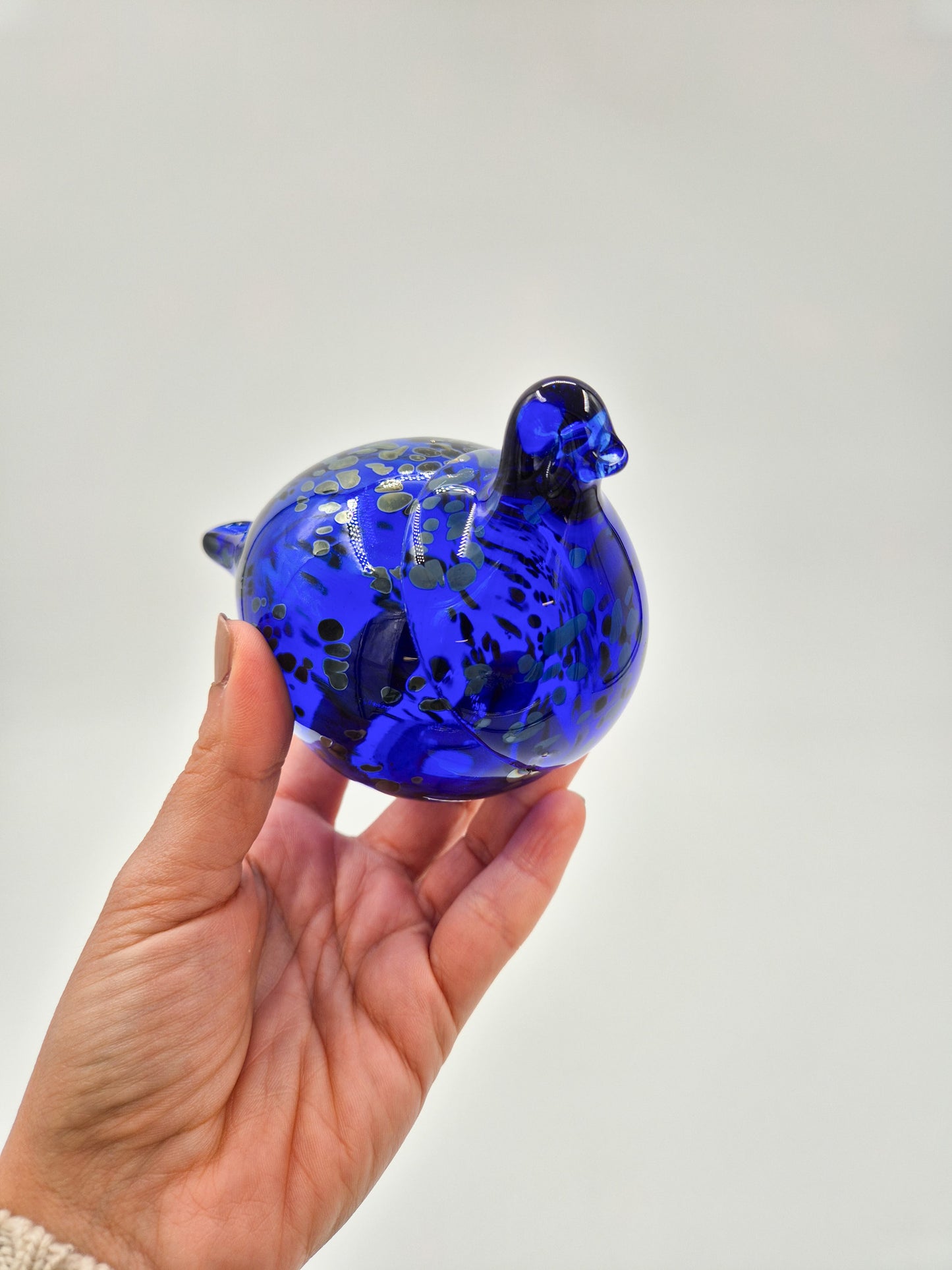 Espoon Taidelasi Glass Bird – Vintage Finnish Art Glass Sculpture – Dark Blue Hand Blown Glass Bird Figurine