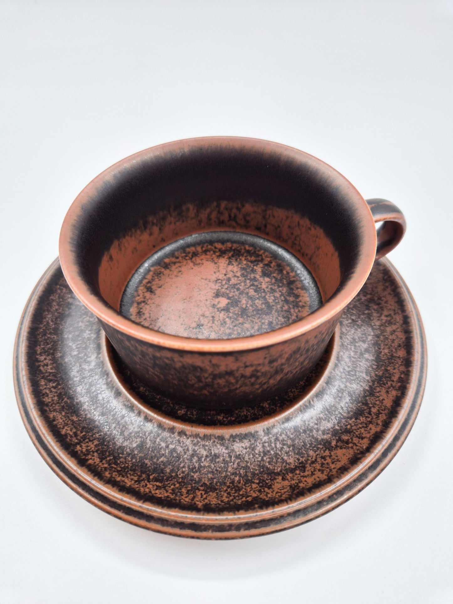 Vintage Arabia Finland Tea Cup and Saucer – Rustic Brown Nordic Stoneware