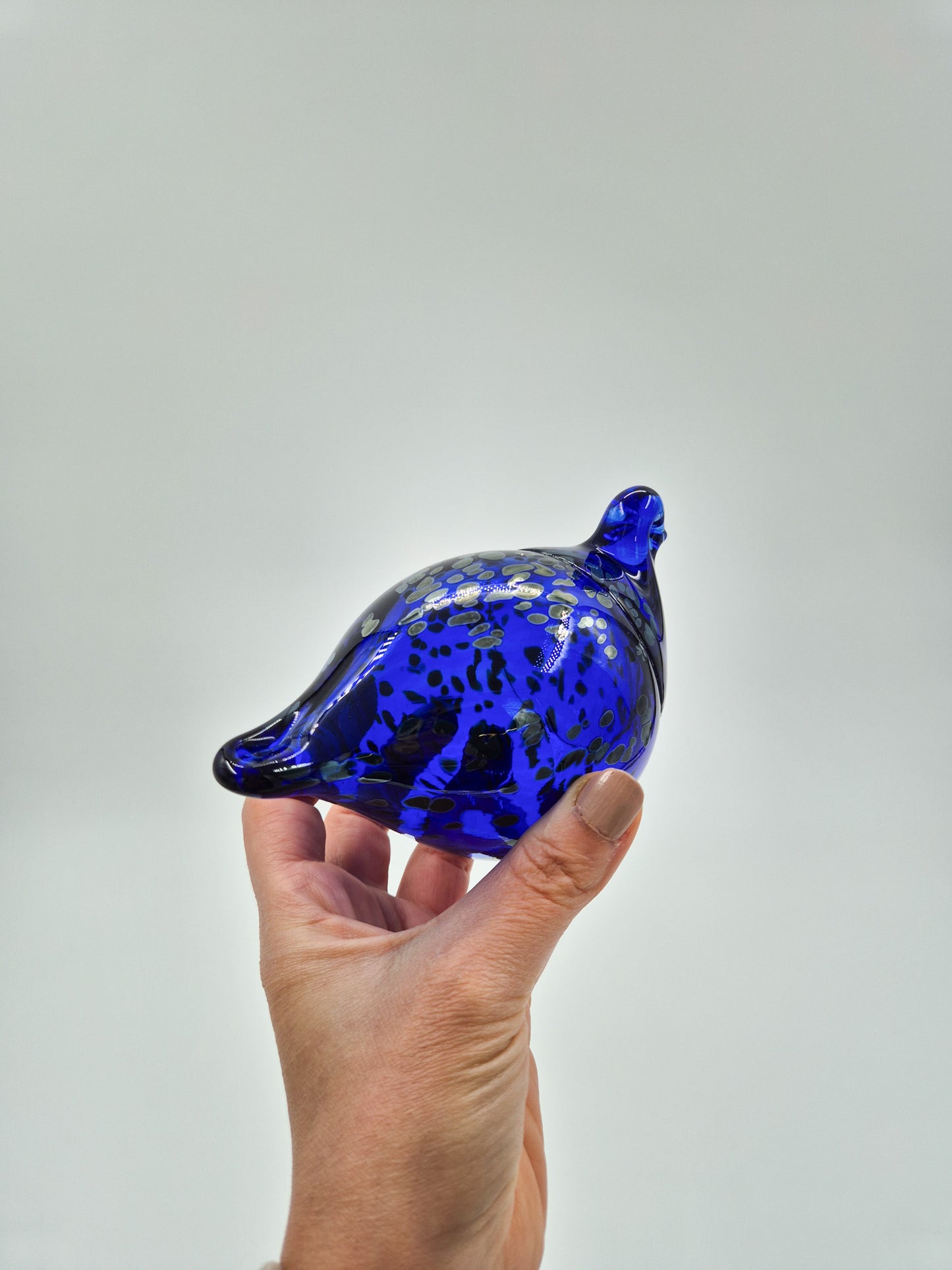 Espoon Taidelasi Glass Bird – Vintage Finnish Art Glass Sculpture – Dark Blue Hand Blown Glass Bird Figurine