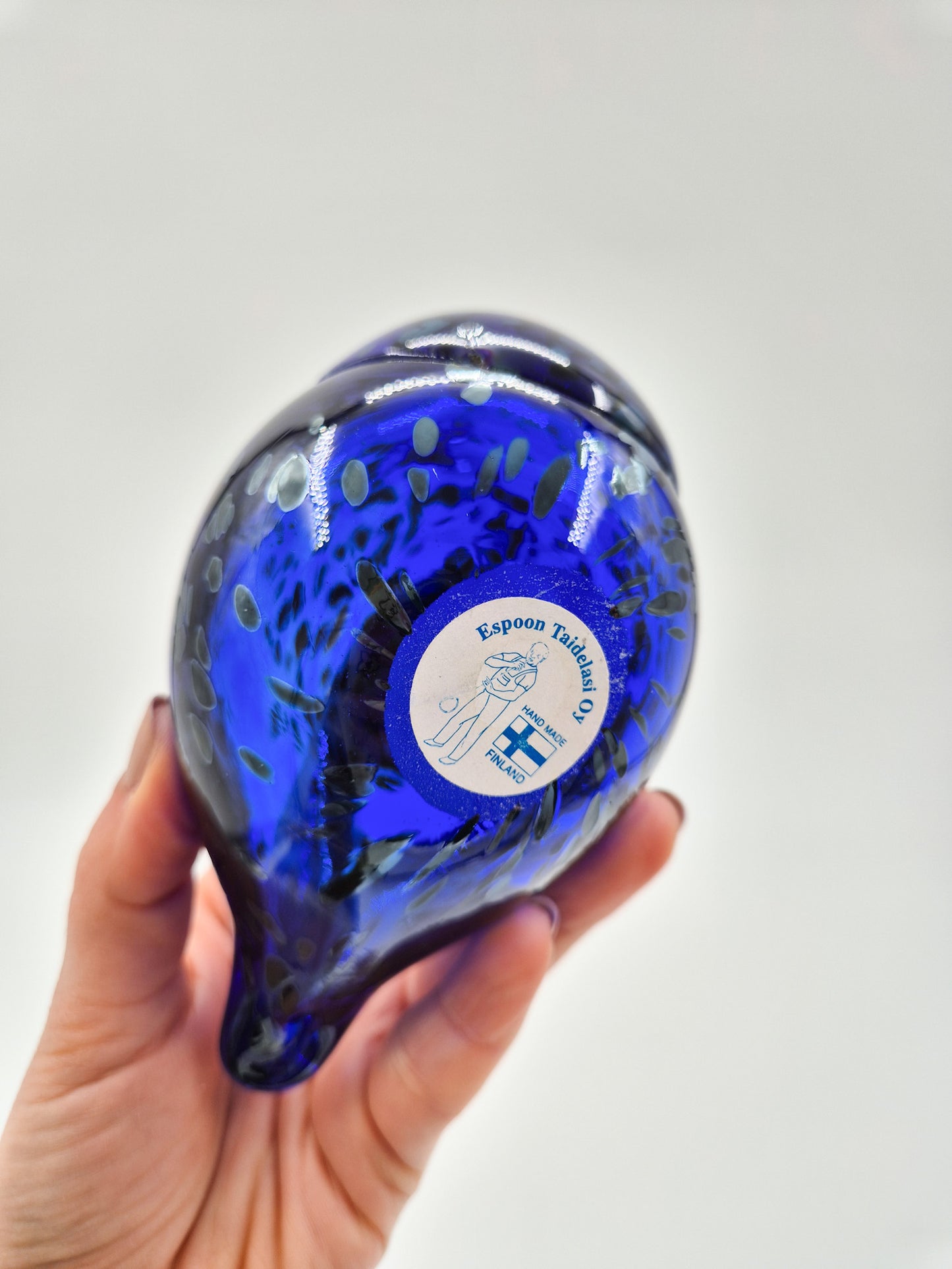 Espoon Taidelasi Glass Bird – Vintage Finnish Art Glass Sculpture – Dark Blue Hand Blown Glass Bird Figurine