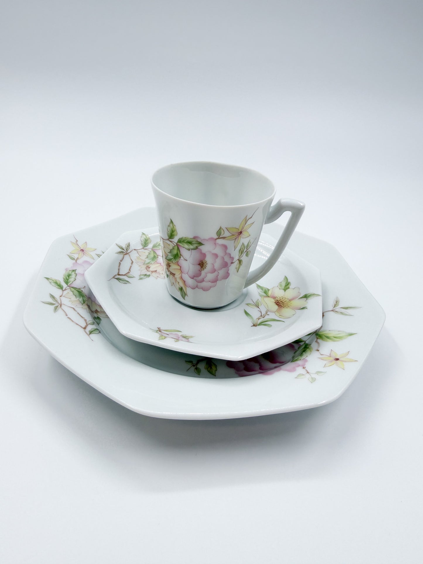 Limoges porseleinen koffiekopje, schoteltje en dessertbord