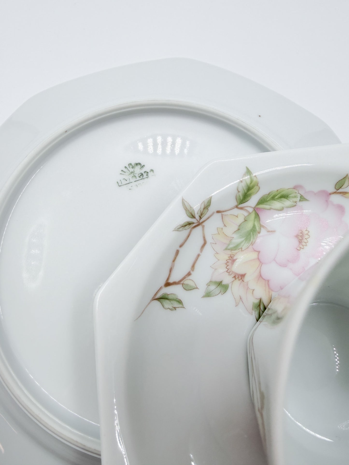 Limoges porseleinen koffiekopje, schoteltje en dessertbord