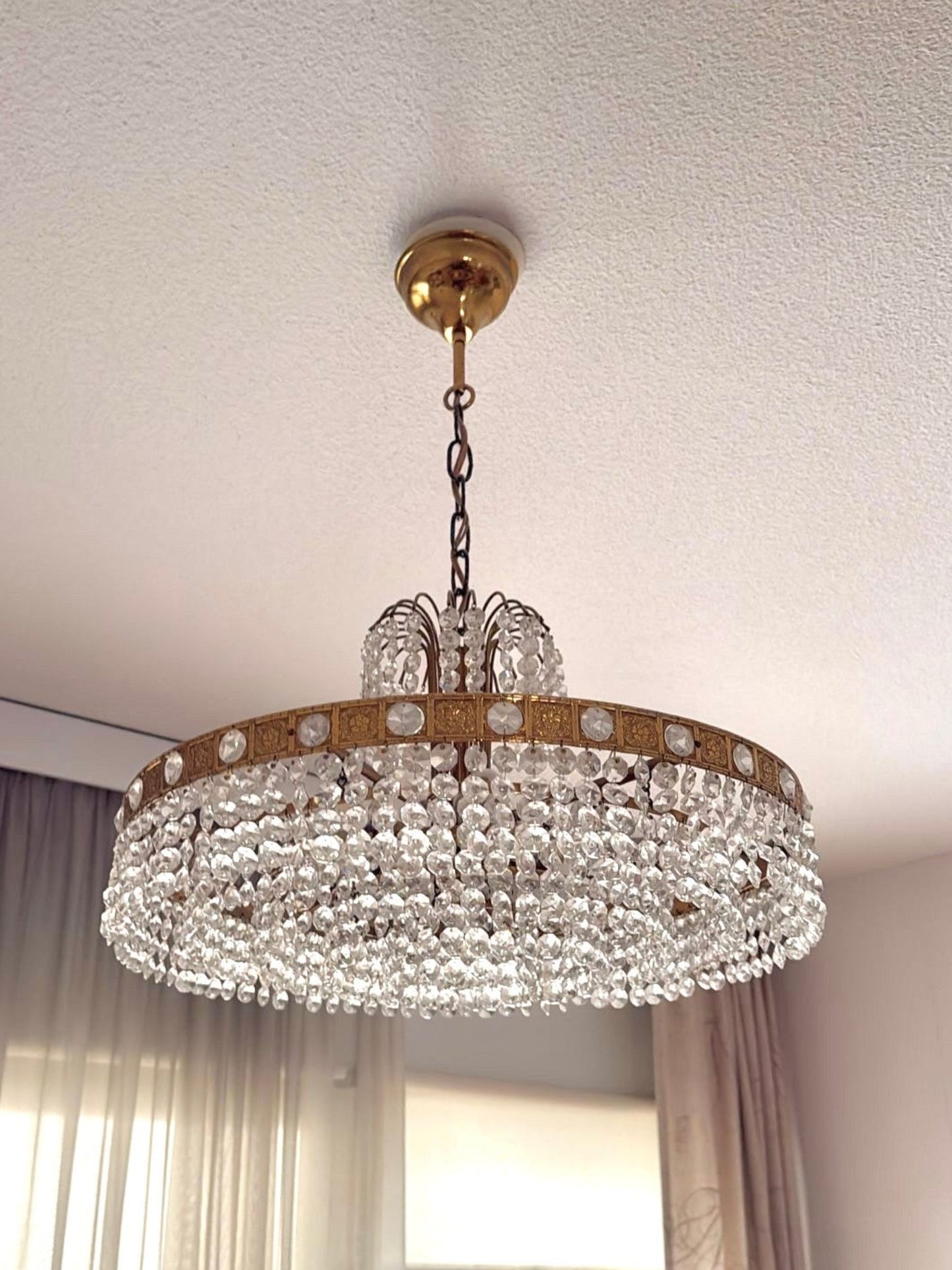 Vintage Brass and Crystal Chandelier