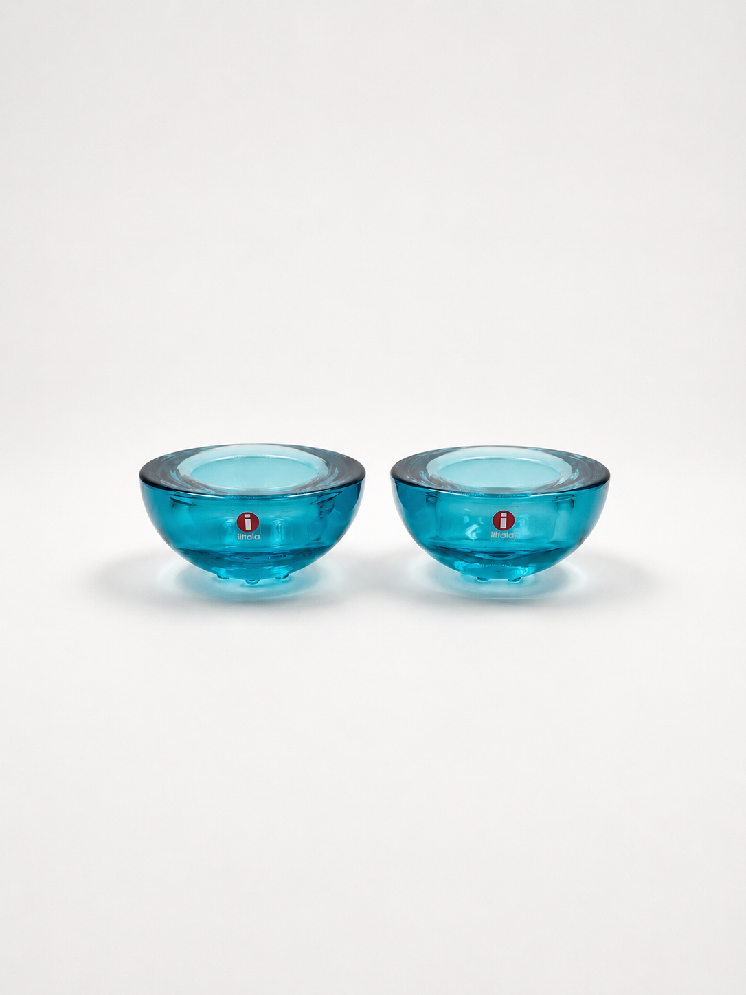 Pair of Iittala Ballo Light Blue Tealight Candle Holders | Vintage Finnish Glass | Scandinavian Design | Made in Finland (1997–2005)