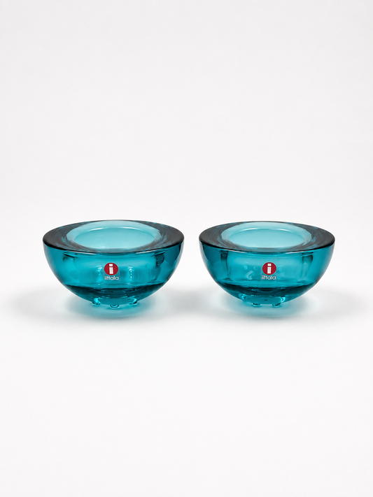 Iittala Ballo Tealight Candle Holders Pair Sea Green| Vintage Finnish Glass | Ballo Candle Holders Made in Finland