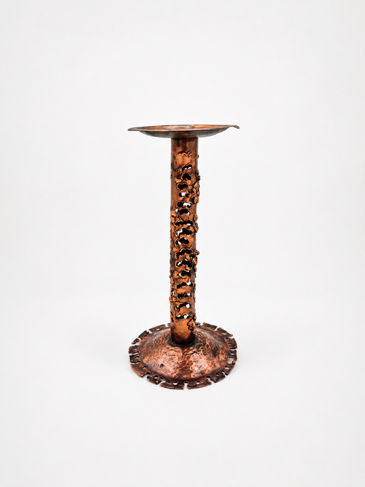 Hand Forged Brutalist Copper Candle Holder | Scandinavian Organic Modern Candlestick | Vintage Hammered Copper Art | Nordic Metal Decor