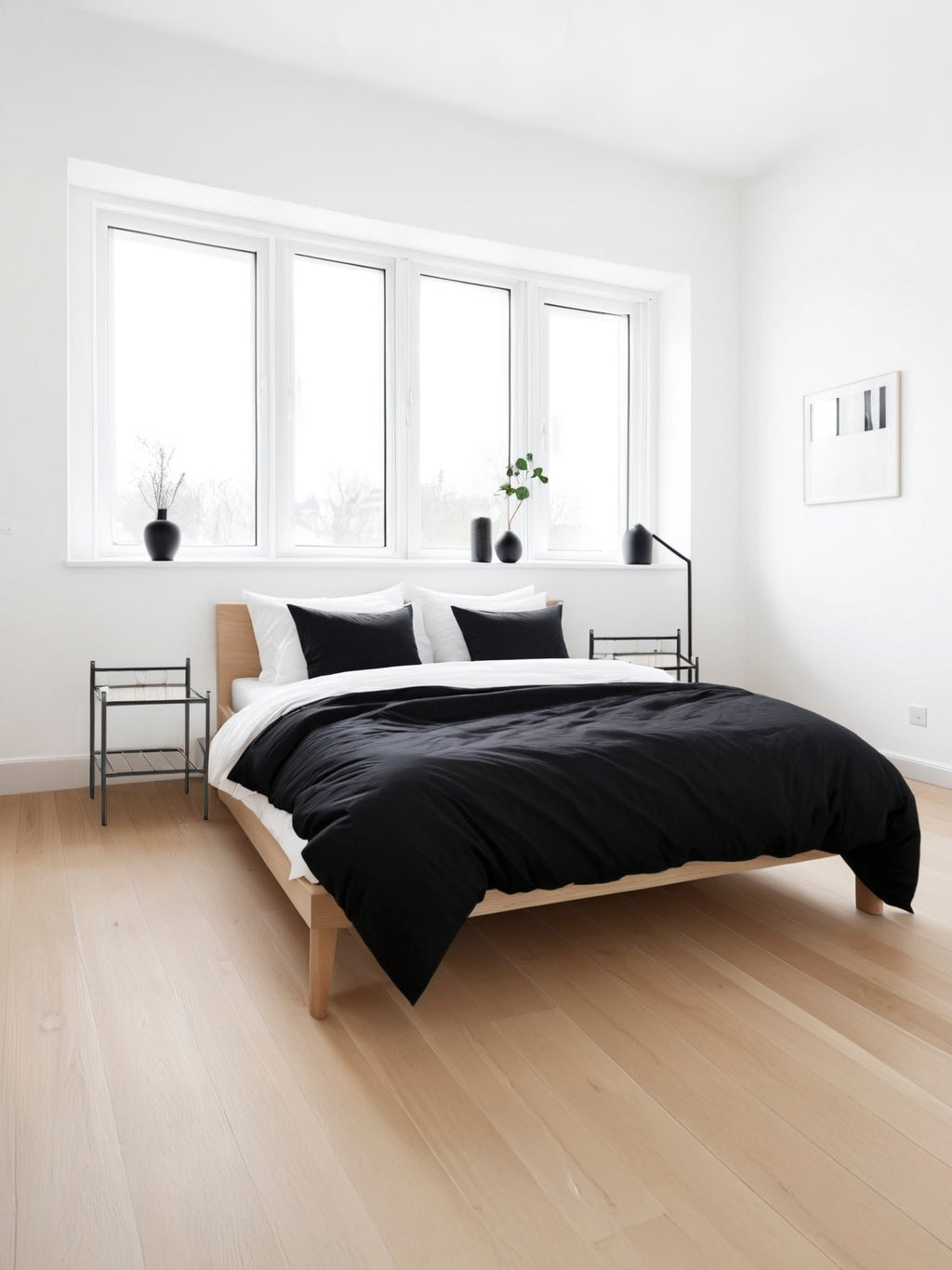 Vintage Finnish Side Tables (Pair) – Black Metal, Glass & Brass