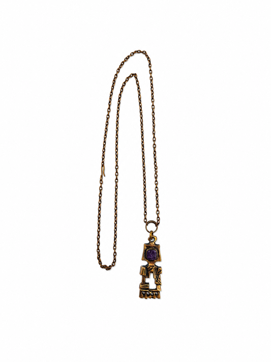 Pentti Sarpaneva Kelo Bronze Necklace with Amethyst | Finnish Brutalist Pendant | Turun Hopea Finland