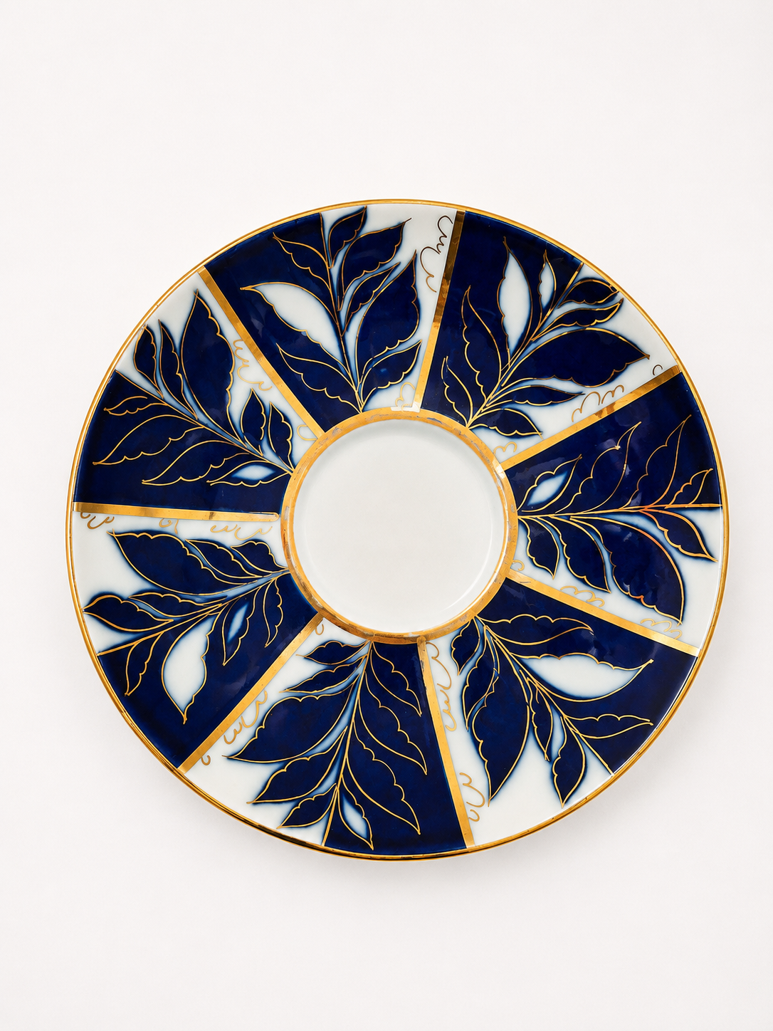 Set of 2 Vintage LFZ Lomonosov Teacup & Saucer, Soviet Porcelain, Cobalt Blue Gold Floral, Made in USSR