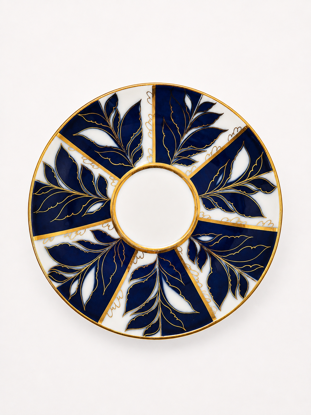Set of 2 Vintage LFZ Lomonosov Teacup & Saucer, Soviet Porcelain, Cobalt Blue Gold Floral, Made in USSR