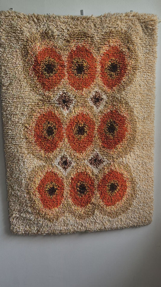 Finnish Rya Rug "Aprikoosi” by Laila Seppä, Scandinavian Textile Art, Wall Rug