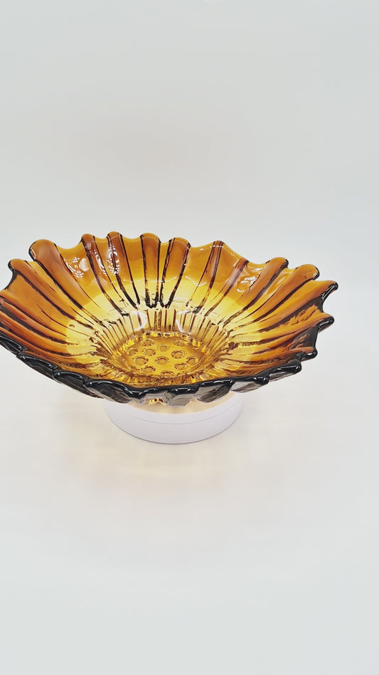Vintage Humppila Tokka Glass Bowl, Tauno Wirkkala, Amber Finnish Art Glass