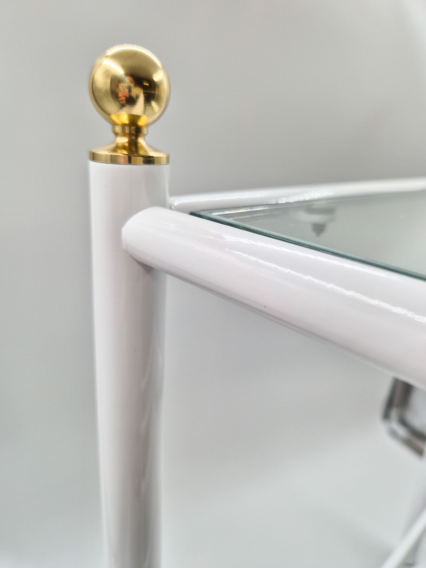 Vintage Finnish Side Tables (Pair), Glass & Metal with Brass Details