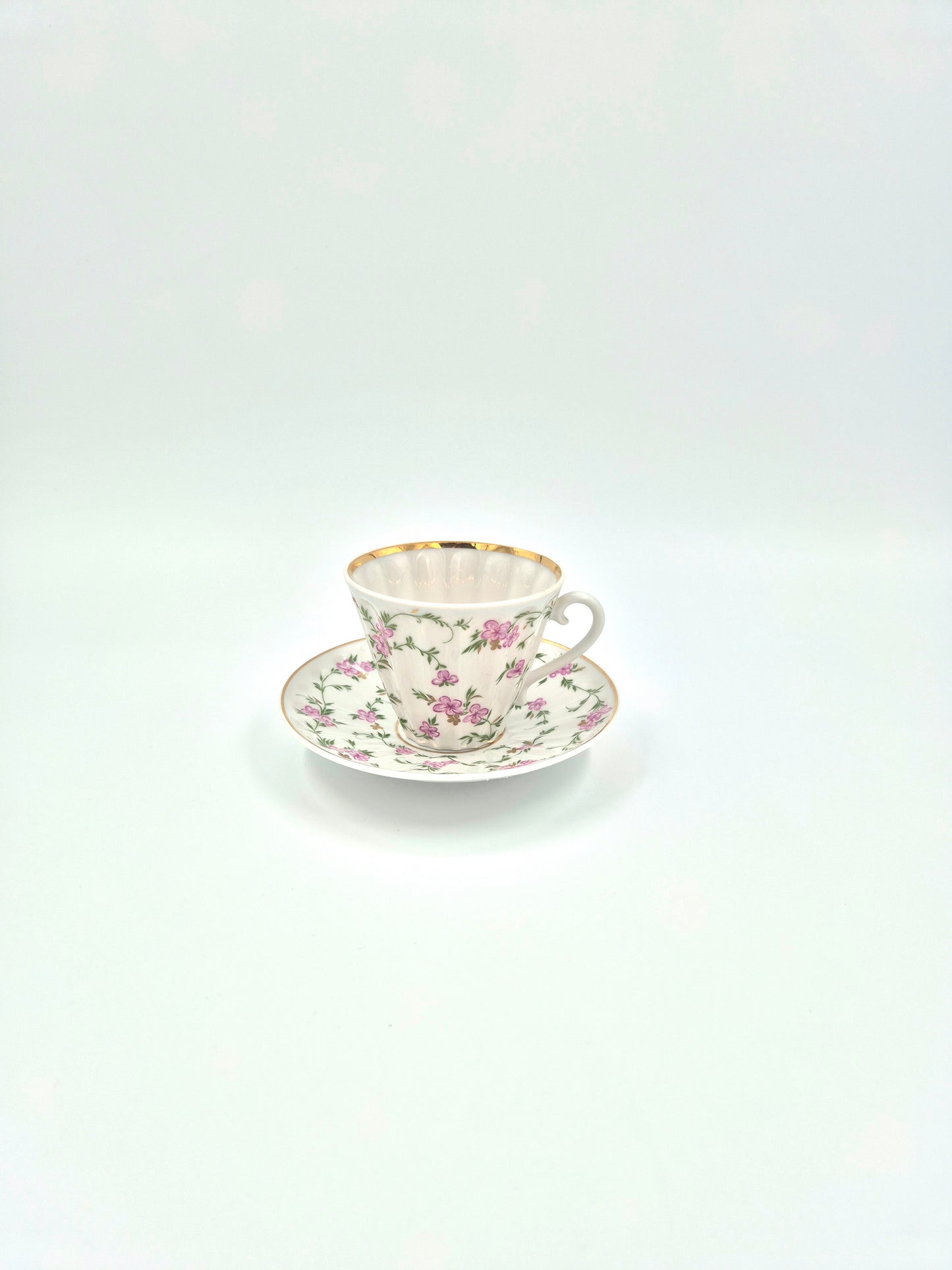 Lomonosov Porcelain Cup & Saucer Pink Floral Gold Trim