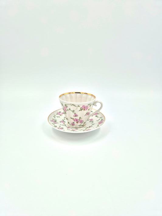 Lomonosov Porcelain Cup & Saucer Pink Floral Gold Trim