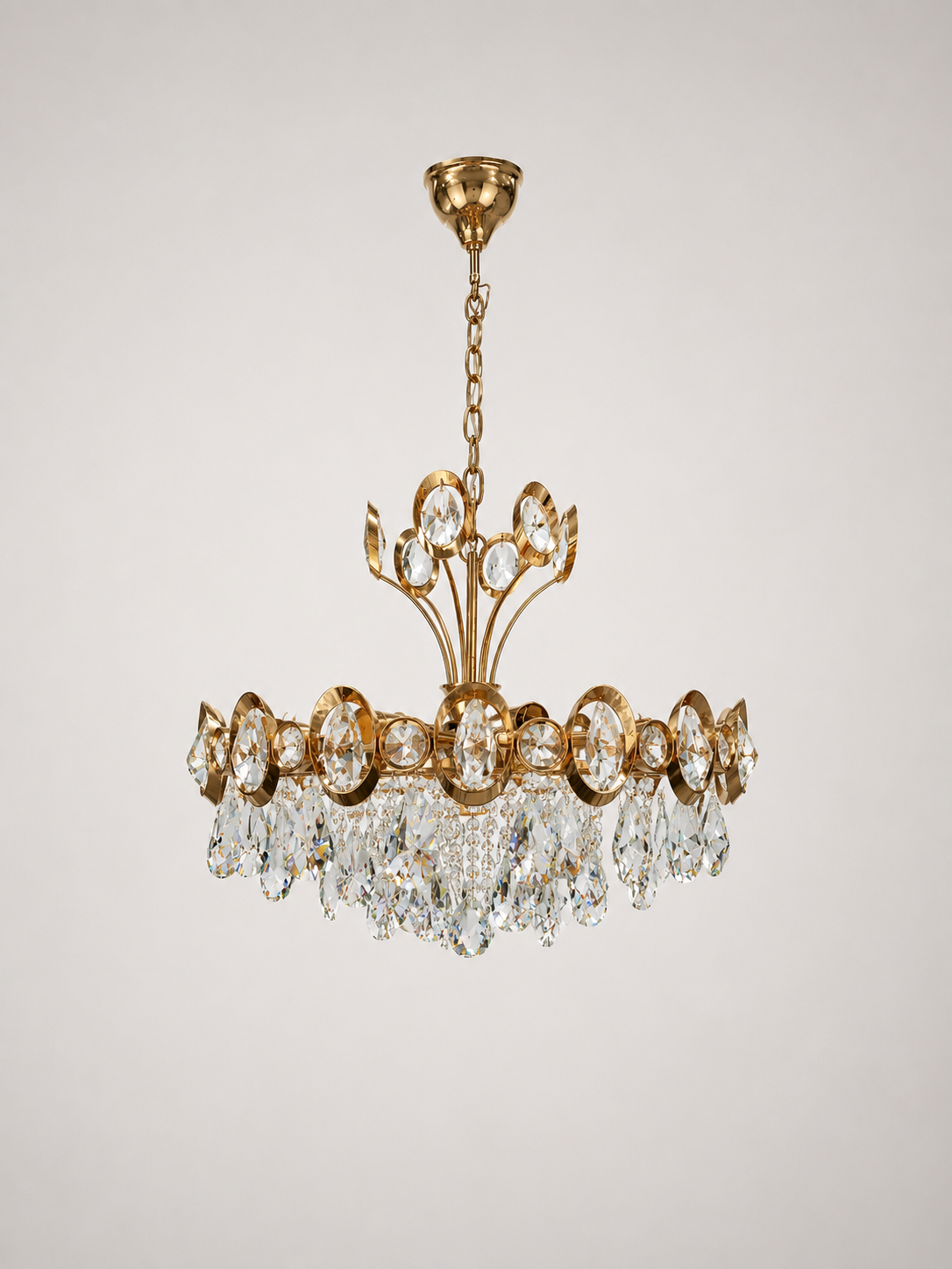 Vintage Crystal Chandelier by Turun Kristalli | Gold-Tone Crystal Ceiling Light | Ø 45 cm | Height 70 cm