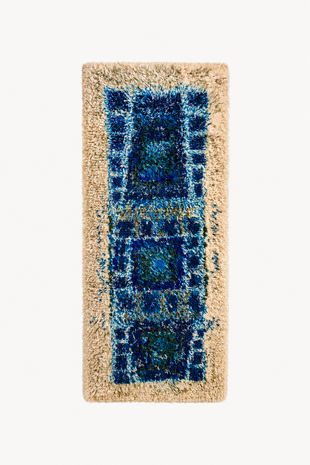 Terttu Tomero "Jäähinen" Ryijy | Finnish Mid-Century Wall Hanging | Blue Scandinavian Textile Art | 67 x 170 cm