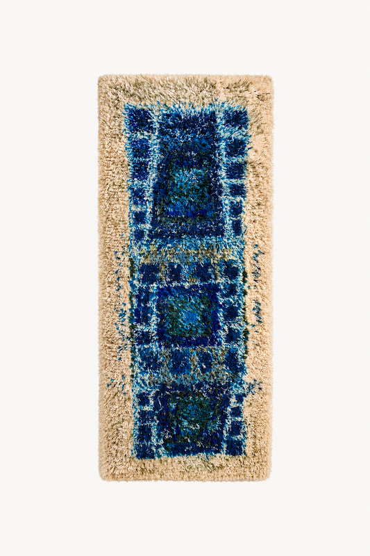 Terttu Tomero "Jäähinen" Ryijy | Finnish Mid-Century Wall Hanging | Blue Scandinavian Textile Art | 67 x 170 cm