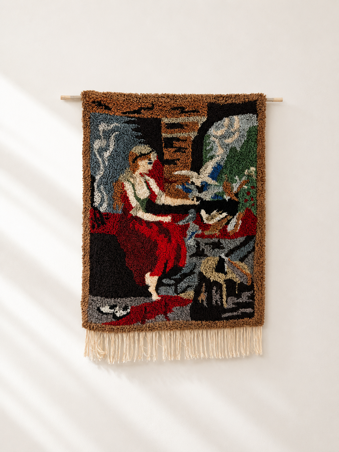 Vintage Finnish Tuhkimo Ryijy Wall Hanging | Cinderella Wool Rug | 1970s Scandinavian Textile Art | 100 x 130 cm