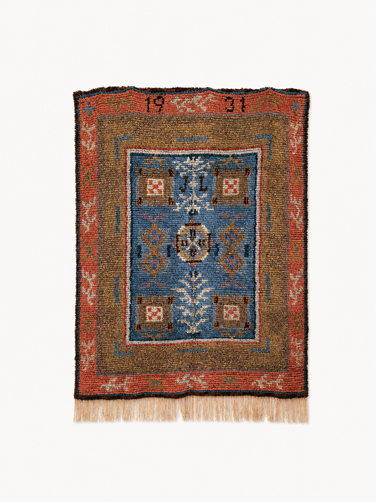Antique Finnish Ryijy Rug 1931 | Handwoven Scandinavian Folk Art Textile | Large Vintage Wall Hanging 192x147 cm | Nordic Tapestry