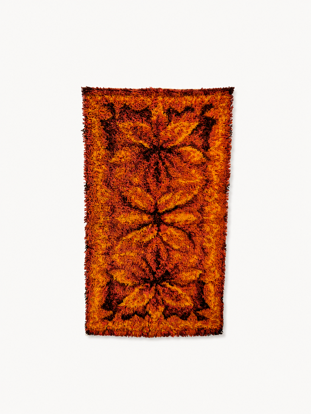 Vintage Finnish Ryijy Rug 70x125 cm | 1970s Scandinavian Shag Rug | Orange Brown Wall Hanging | Mid Century Nordic Textile