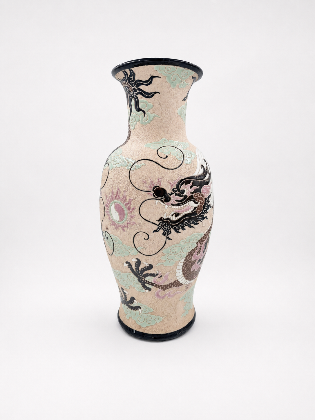 Vintage Chinese Floor Vase Dragon Motif 58 cm Hand-Painted Ceramic