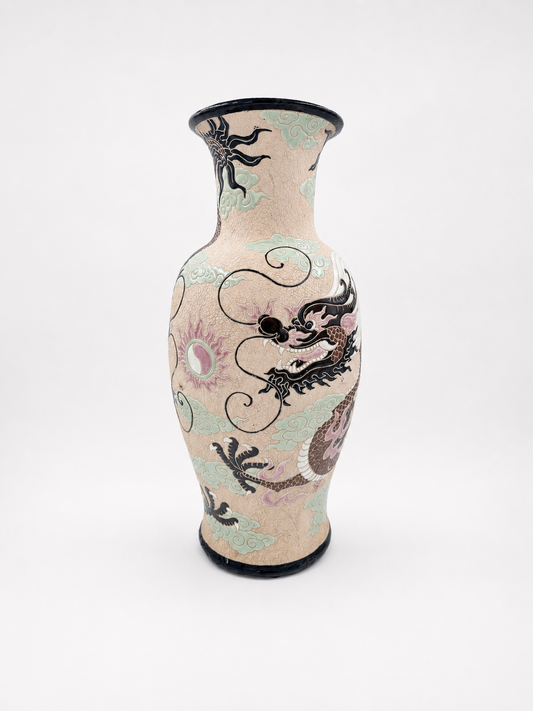 Vintage Chinese Floor Vase Dragon Motif 58 cm Hand-Painted Ceramic
